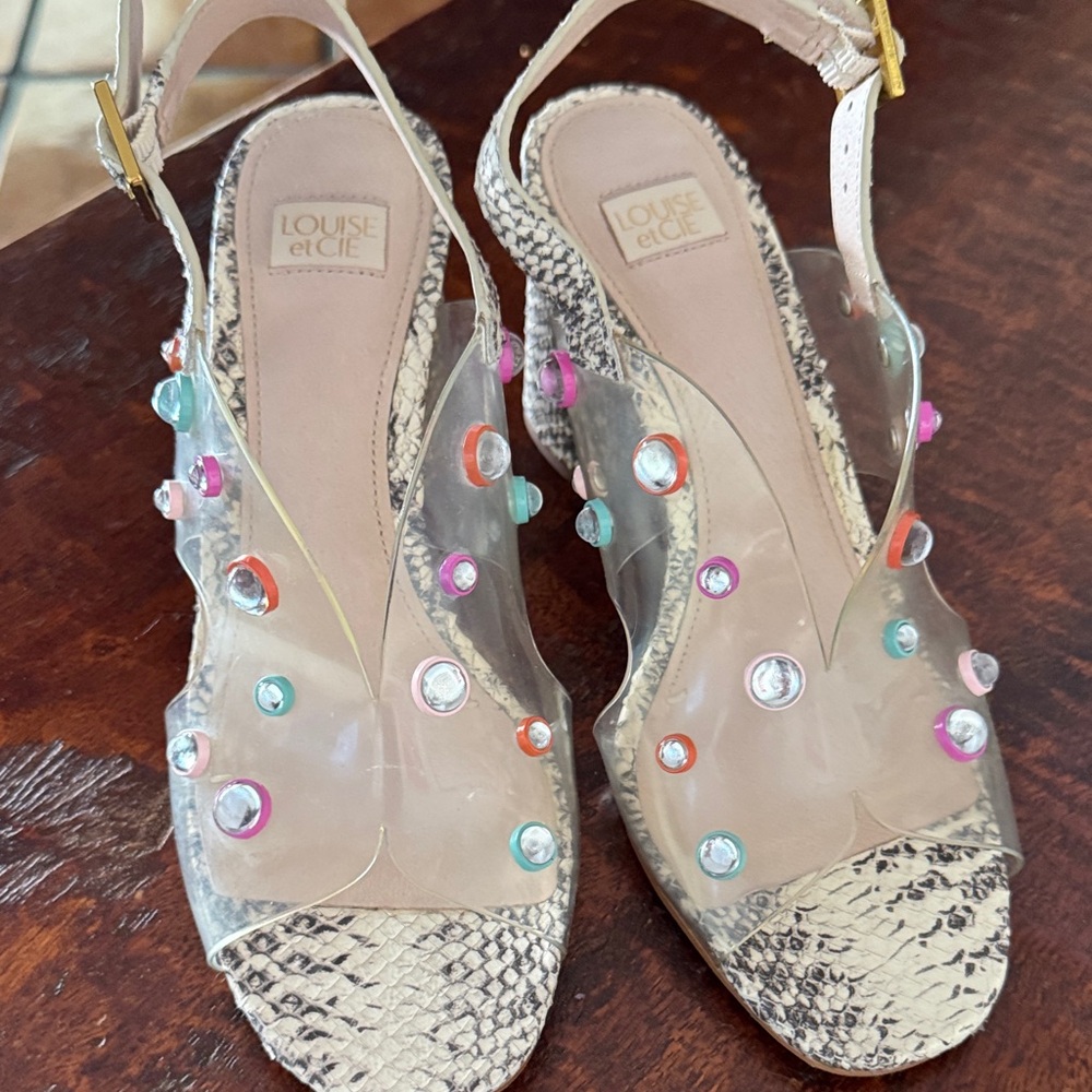 Louise et Cie Snakeskin Sandals with Colorful Embellishments